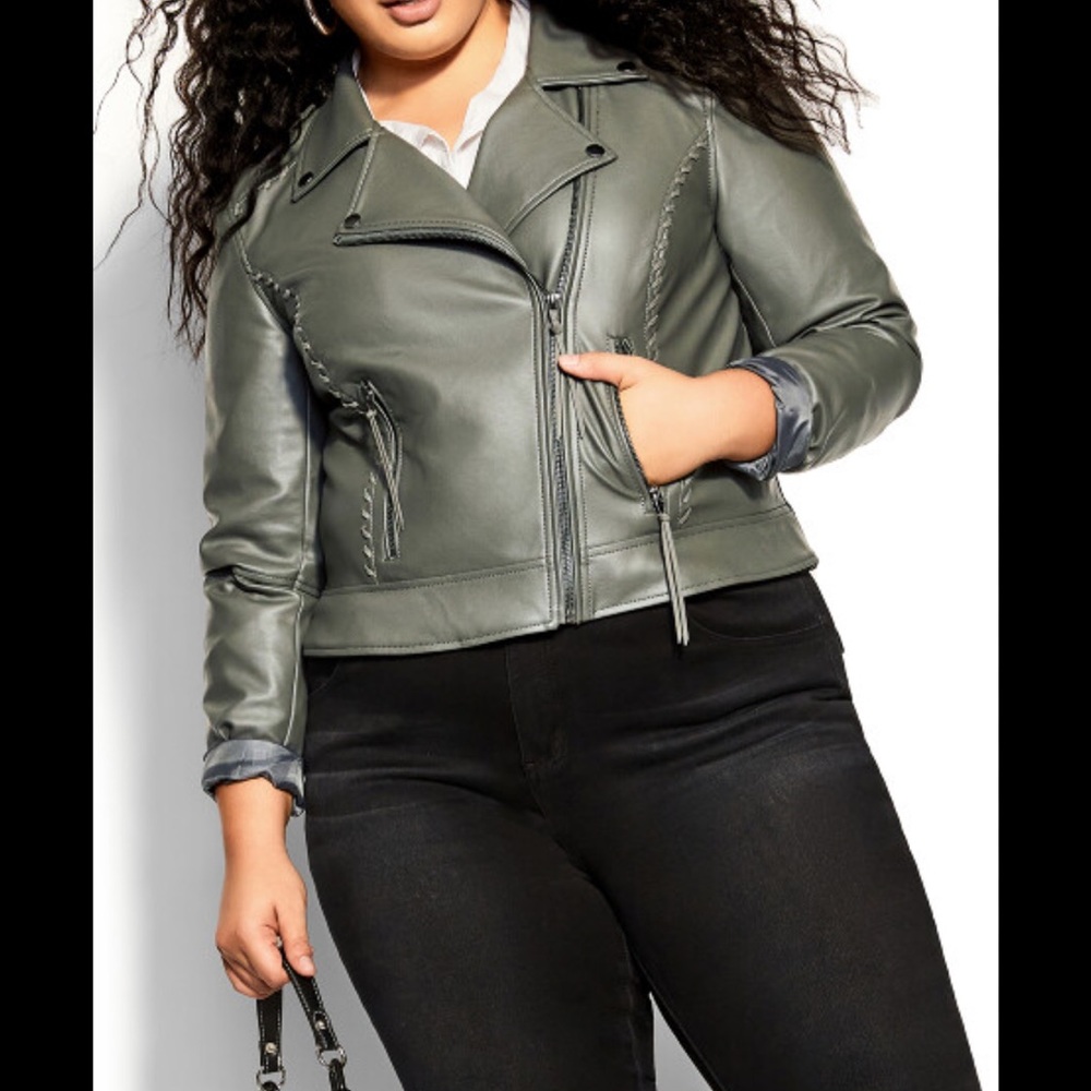 Kenneth Cole Women's Green Faux‎ Leather Jacket